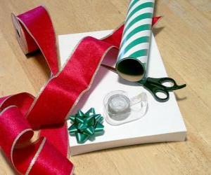 Puzzle Χριστουγεννιάτικα δώρα με διακοσμητική κορδέλα και ψαλίδι